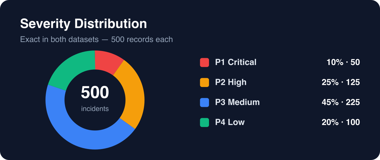 Severity distribution: exact P1-P4 quotas across 500 records
